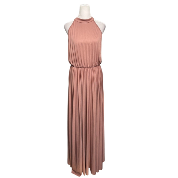 Asos Blush Pink Rose Pleated Halter Maxi Dress Gown Size 12 - Picture 4 of 9